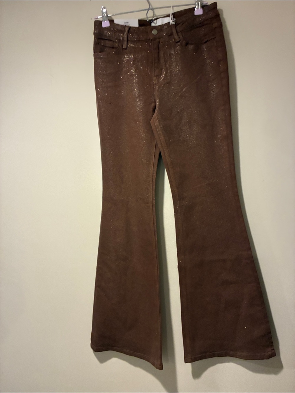 NWT Vervet Blue Retro Mid Rise  Brown Glitter Wide Flare Jeans Sz 28